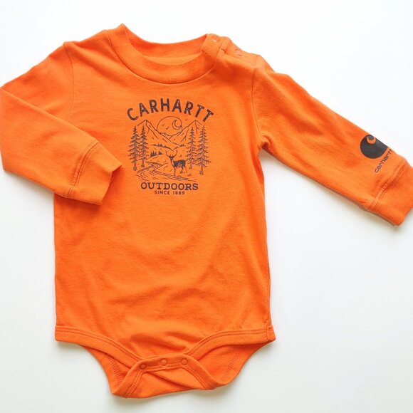 Carhartt Baby Onsie Long Sleeve Orange Outdoor Graphic & Logo NWOT 9 Month - Picture 3 of 7